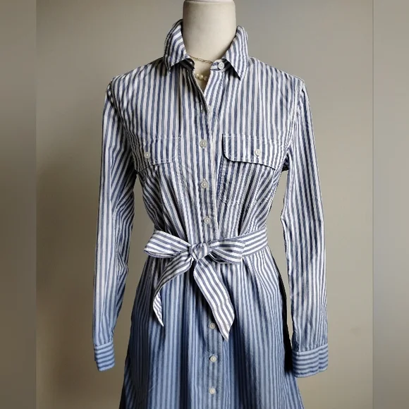 Lands' End Classic Cotton Shirt Dress Ombre Blue Stripe Preppy Size Small - Picture 3 of 17